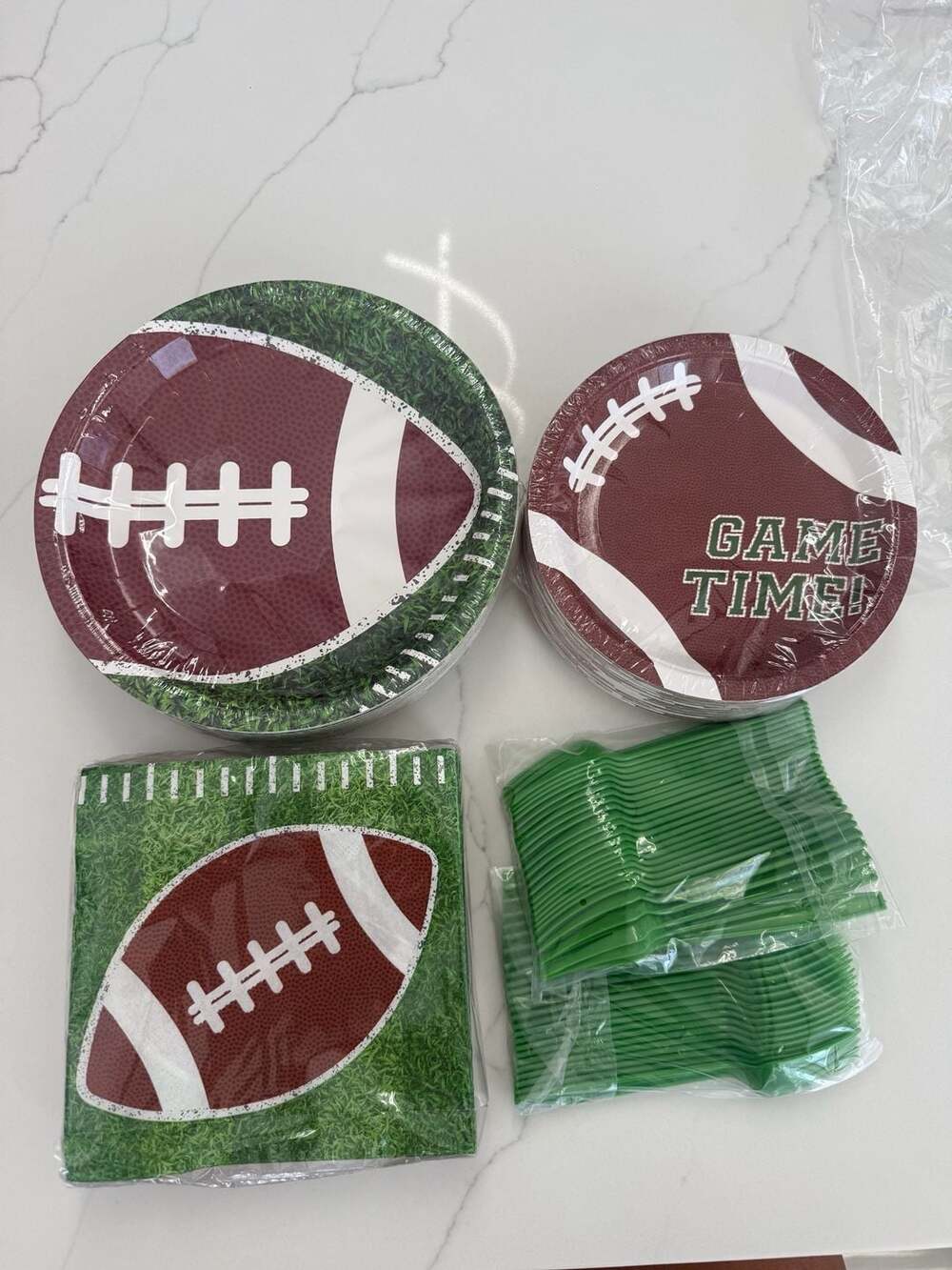 200 Pack Football Theme Disposable Paper Plates napkins and forks
